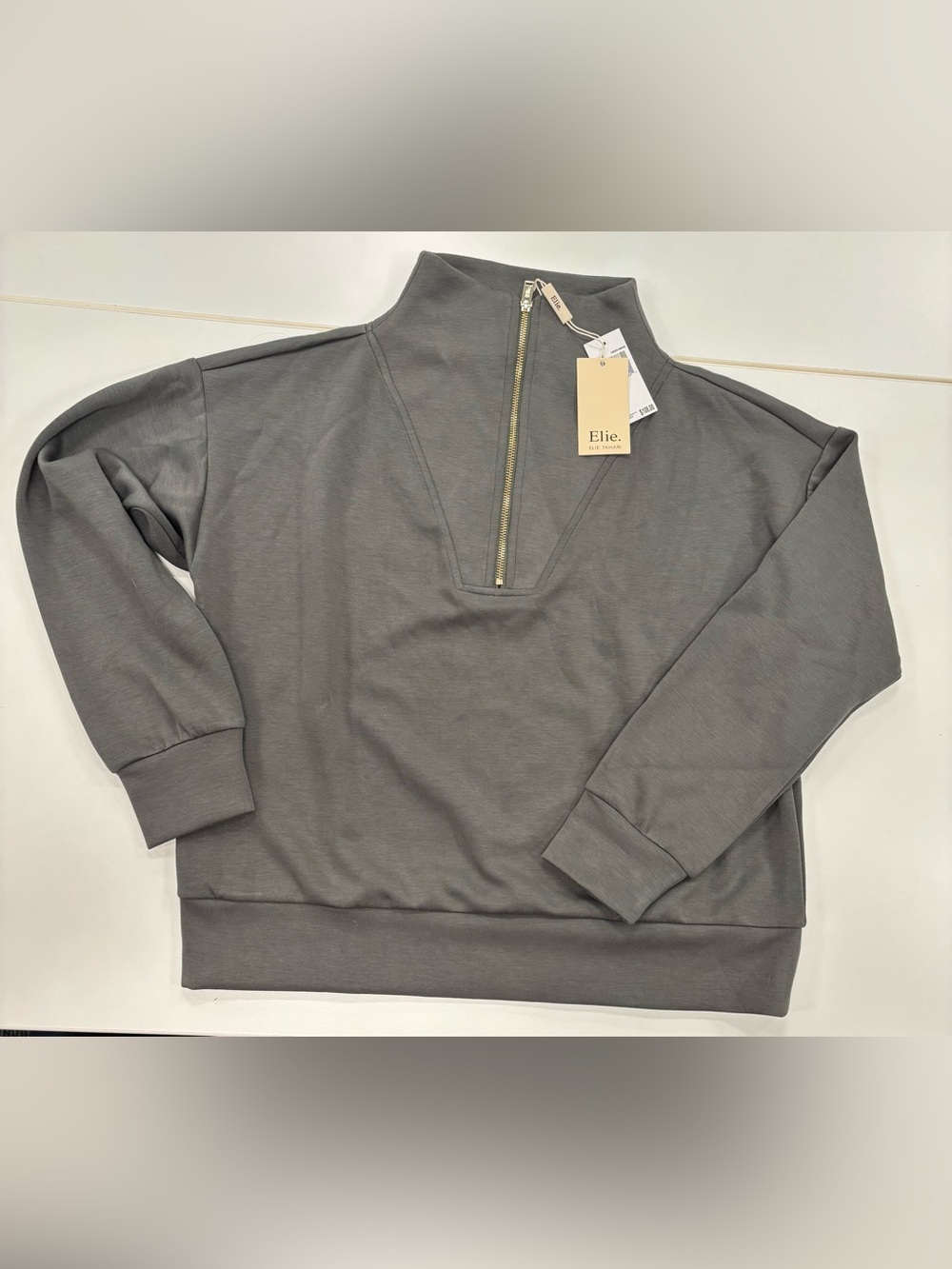 Elie Tahari Green/Grey Half-Zip Pullover Sweatshirt Size Medium